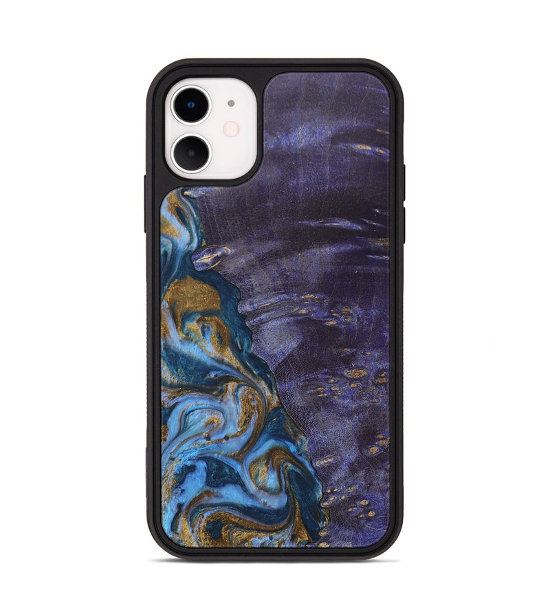 iPhone 11 Wood+Resin Phone Case - Bobbie (Teal & Gold, 685560)