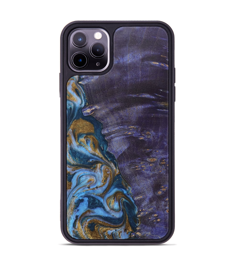 iPhone 11 Pro Max Wood+Resin Phone Case - Bobbie (Teal & Gold, 685560)