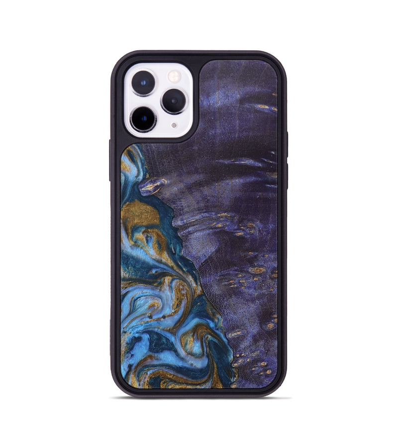 iPhone 11 Pro Wood+Resin Phone Case - Bobbie (Teal & Gold, 685560)