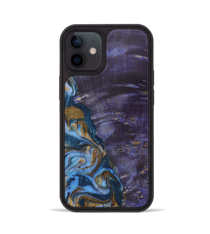 iPhone 12 Wood+Resin Phone Case - Bobbie (Teal & Gold, 685560)