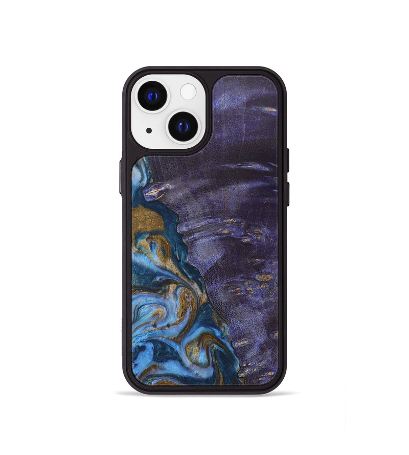 iPhone 13 mini Wood+Resin Phone Case - Bobbie (Teal & Gold, 685560)