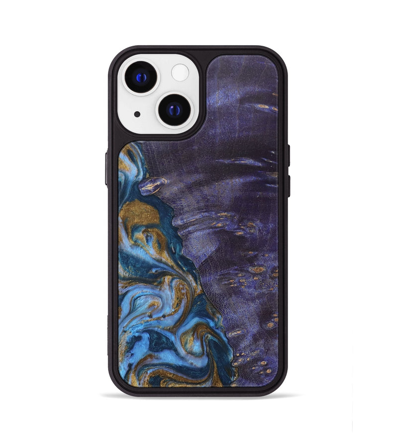 iPhone 13 Wood+Resin Phone Case - Bobbie (Teal & Gold, 685560)