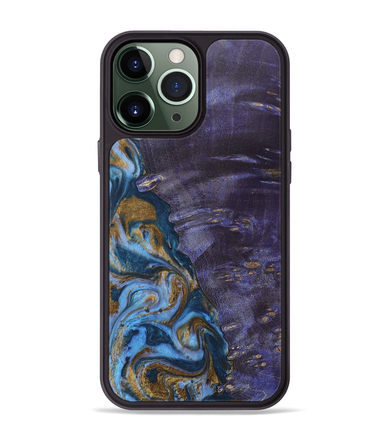 iPhone 13 Pro Max Wood+Resin Phone Case - Bobbie (Teal & Gold, 685560)