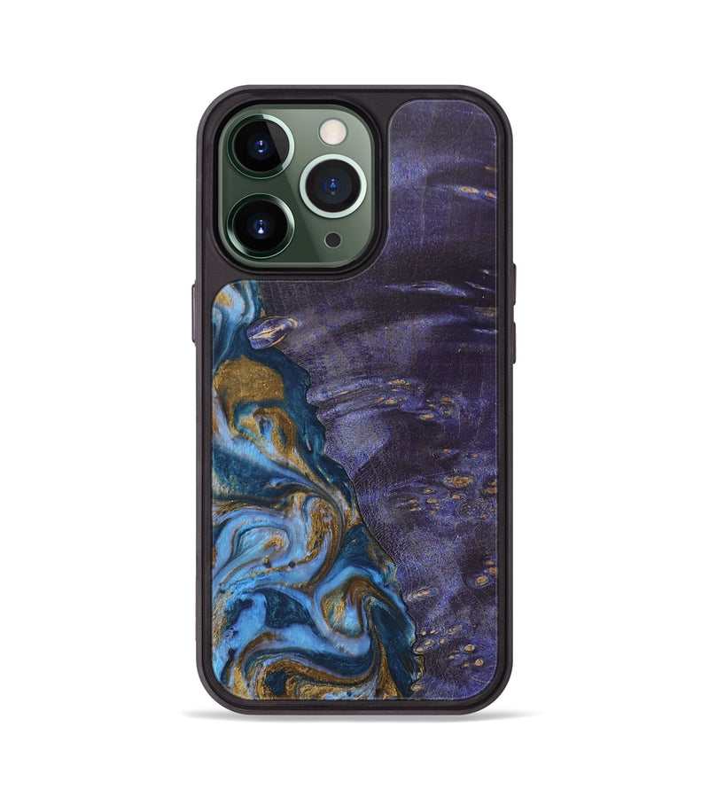 iPhone 13 Pro Wood+Resin Phone Case - Bobbie (Teal & Gold, 685560)