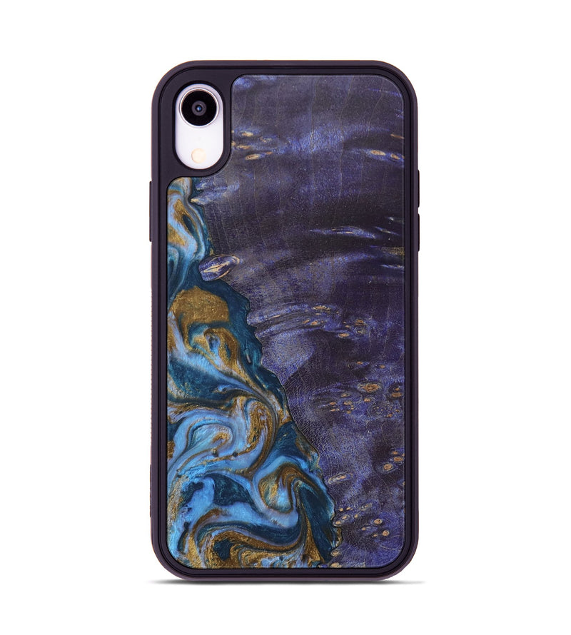 iPhone Xr Wood+Resin Phone Case - Bobbie (Teal & Gold, 685560)