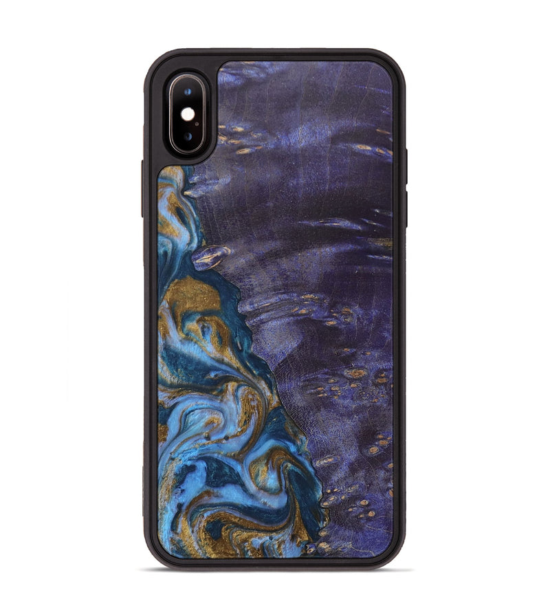 iPhone Xs Max Wood+Resin Phone Case - Bobbie (Teal & Gold, 685560)