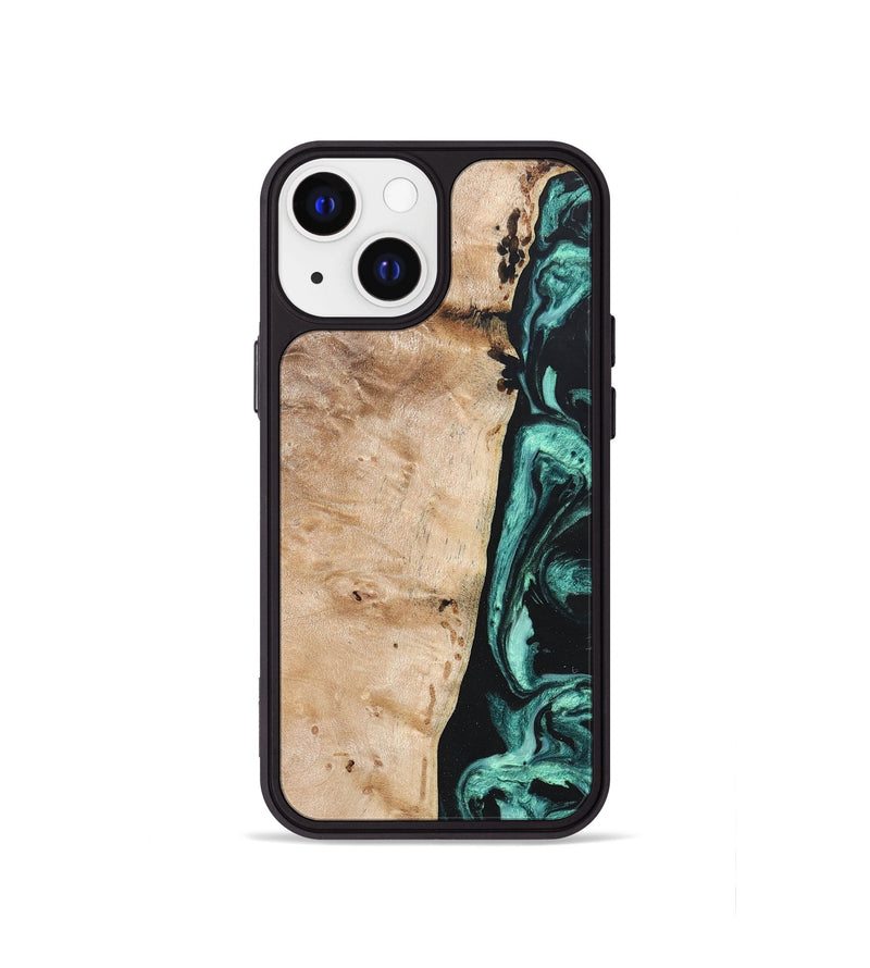 iPhone 13 mini Wood+Resin Phone Case - Brielle (Green, 685569)
