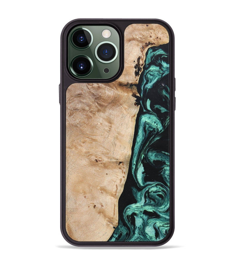 iPhone 13 Pro Max Wood+Resin Phone Case - Brielle (Green, 685569)
