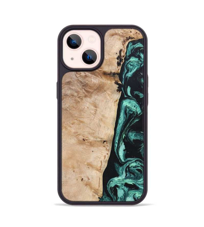 iPhone 14 Wood+Resin Phone Case - Brielle (Green, 685569)