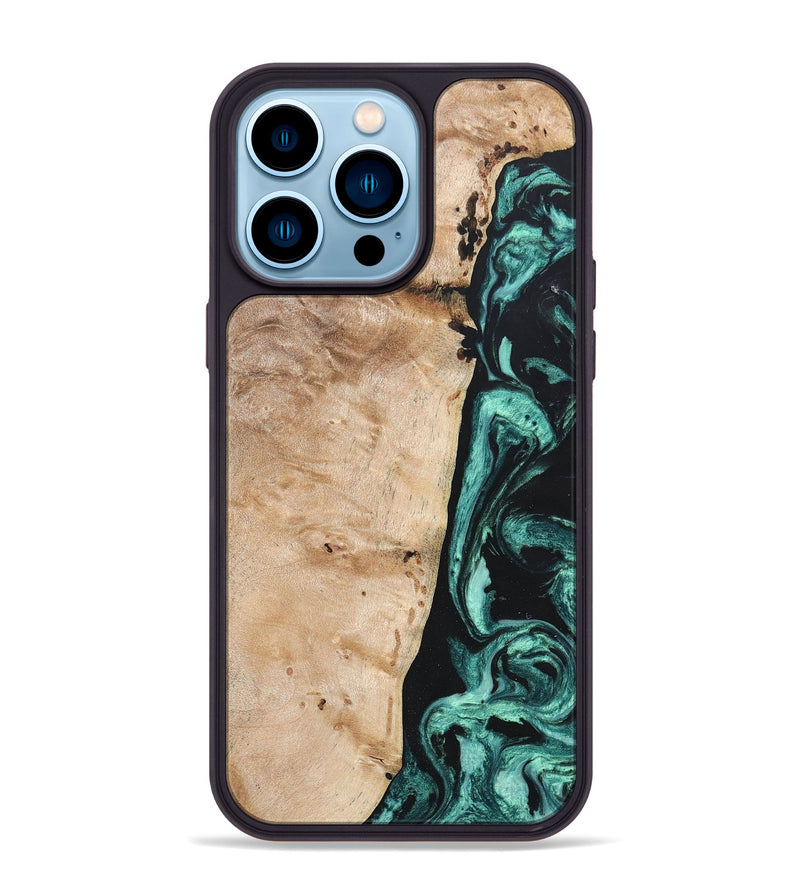 iPhone 14 Pro Max Wood+Resin Phone Case - Brielle (Green, 685569)