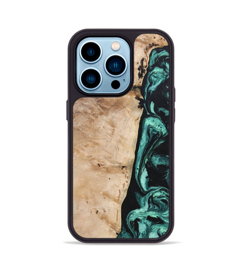 iPhone 14 Pro Wood+Resin Phone Case - Brielle (Green, 685569)
