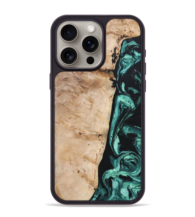 iPhone 15 Pro Max Wood+Resin Phone Case - Brielle (Green, 685569)