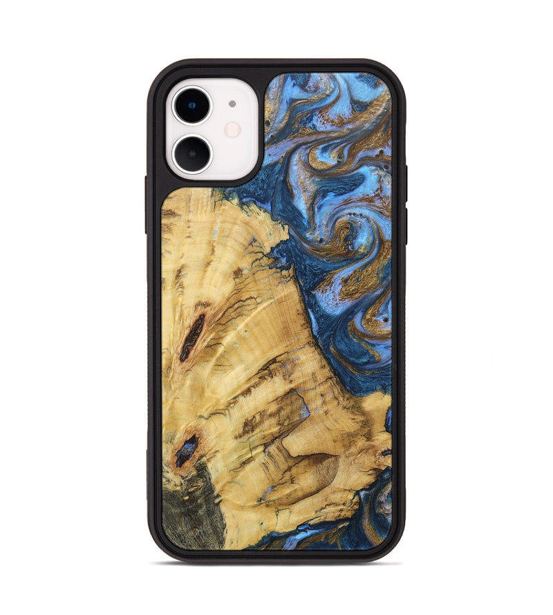 iPhone 11 Wood+Resin Phone Case - Carl (Teal & Gold, 685587)