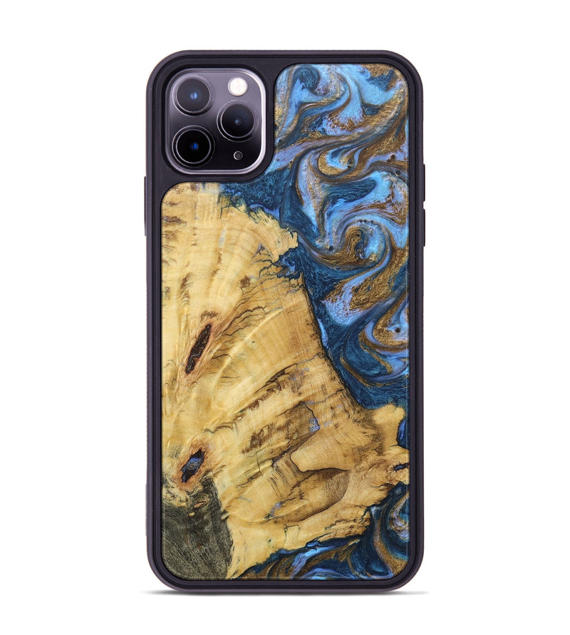 iPhone 11 Pro Max Wood+Resin Phone Case - Carl (Teal & Gold, 685587)
