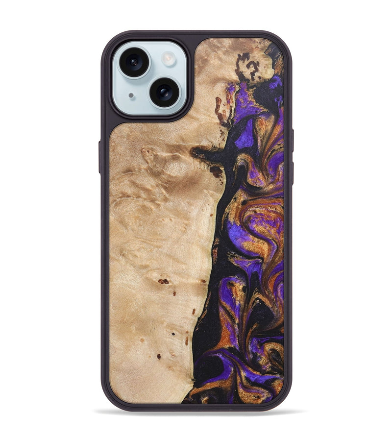 iPhone 15 Plus Wood+Resin Phone Case - Hector (Purple, 685788)