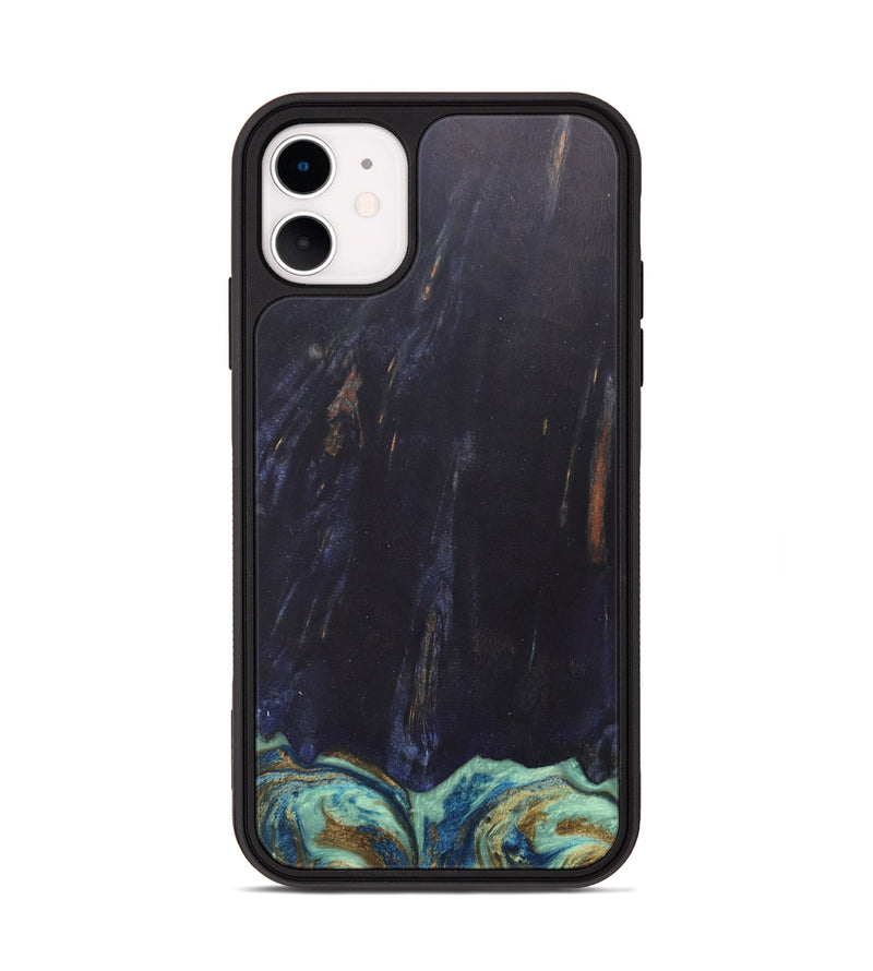 iPhone 11 Wood+Resin Phone Case - Agnes (Teal & Gold, 685922)