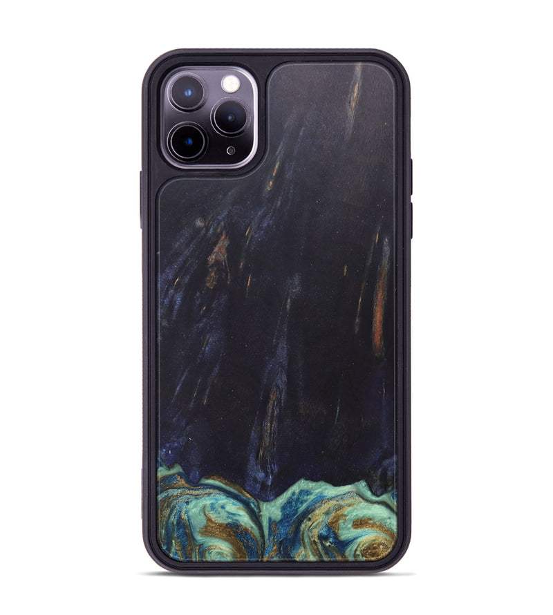 iPhone 11 Pro Max Wood+Resin Phone Case - Agnes (Teal & Gold, 685922)