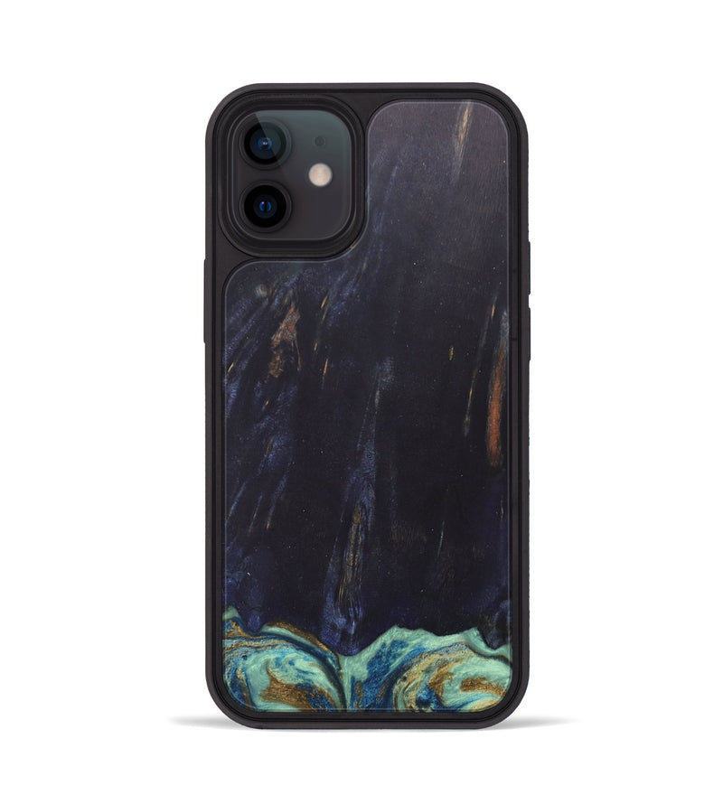 iPhone 12 Wood+Resin Phone Case - Agnes (Teal & Gold, 685922)