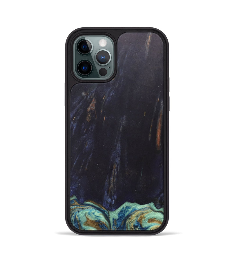 iPhone 12 Pro Wood+Resin Phone Case - Agnes (Teal & Gold, 685922)