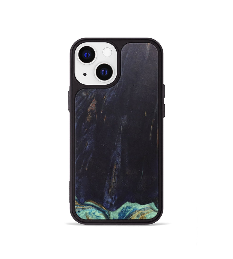 iPhone 13 mini Wood+Resin Phone Case - Agnes (Teal & Gold, 685922)