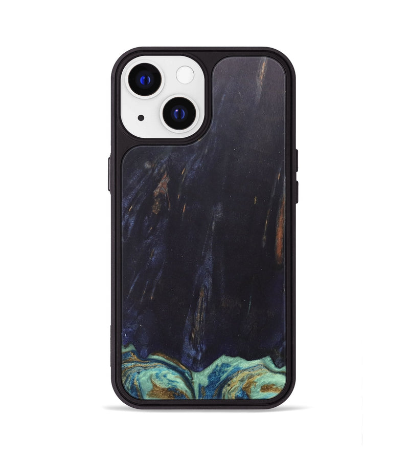 iPhone 13 Wood+Resin Phone Case - Agnes (Teal & Gold, 685922)