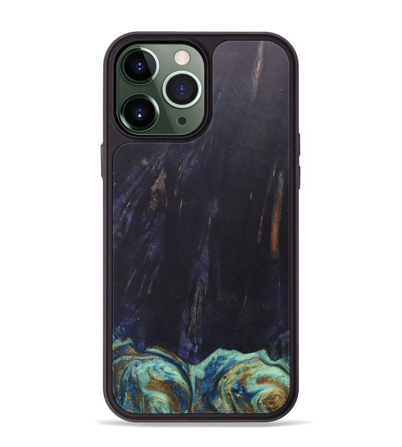 iPhone 13 Pro Max Wood+Resin Phone Case - Agnes (Teal & Gold, 685922)