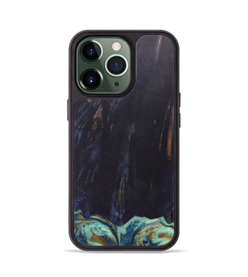 iPhone 13 Pro Wood+Resin Phone Case - Agnes (Teal & Gold, 685922)