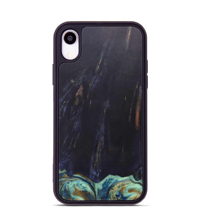iPhone Xr Wood+Resin Phone Case - Agnes (Teal & Gold, 685922)