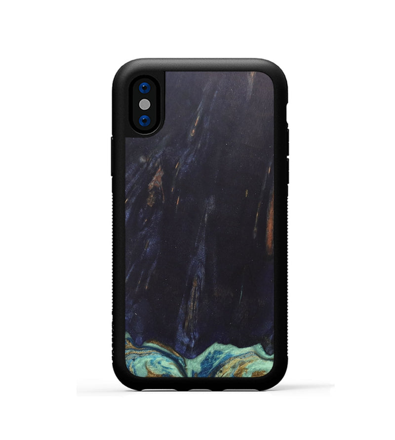 iPhone Xs Wood+Resin Phone Case - Agnes (Teal & Gold, 685922)