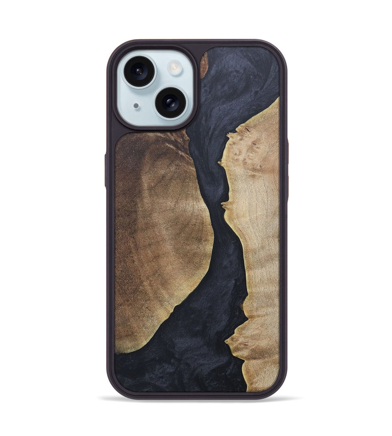 iPhone 15 Wood+Resin Phone Case - Dennis (Pure Black, 685955)