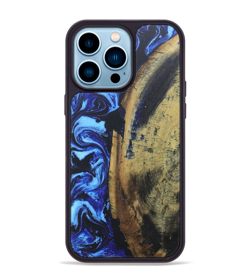 iPhone 14 Pro Max Wood+Resin Phone Case - Stephen (Blue, 686081)