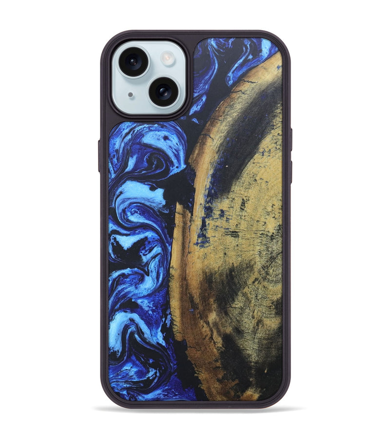 iPhone 15 Plus Wood+Resin Phone Case - Stephen (Blue, 686081)