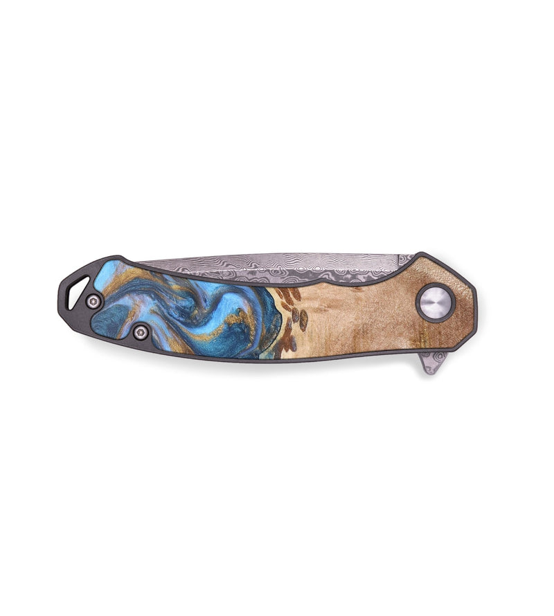 EDC Wood+Resin Pocket Knife - Hayes (Teal & Gold, 686184)