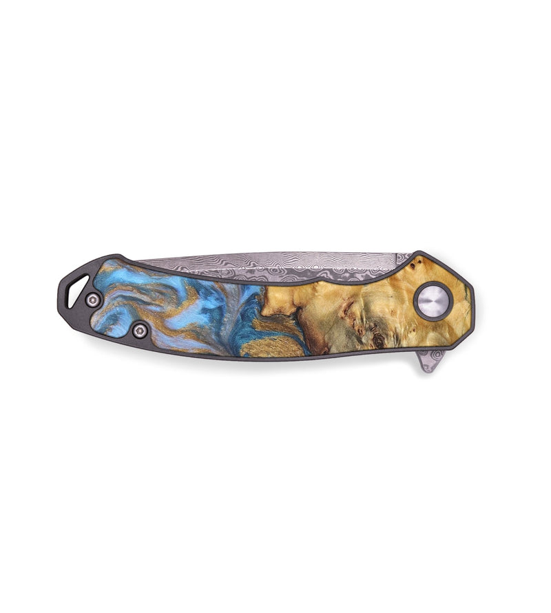 EDC Wood+Resin Pocket Knife - Maggie (Teal & Gold, 686203)