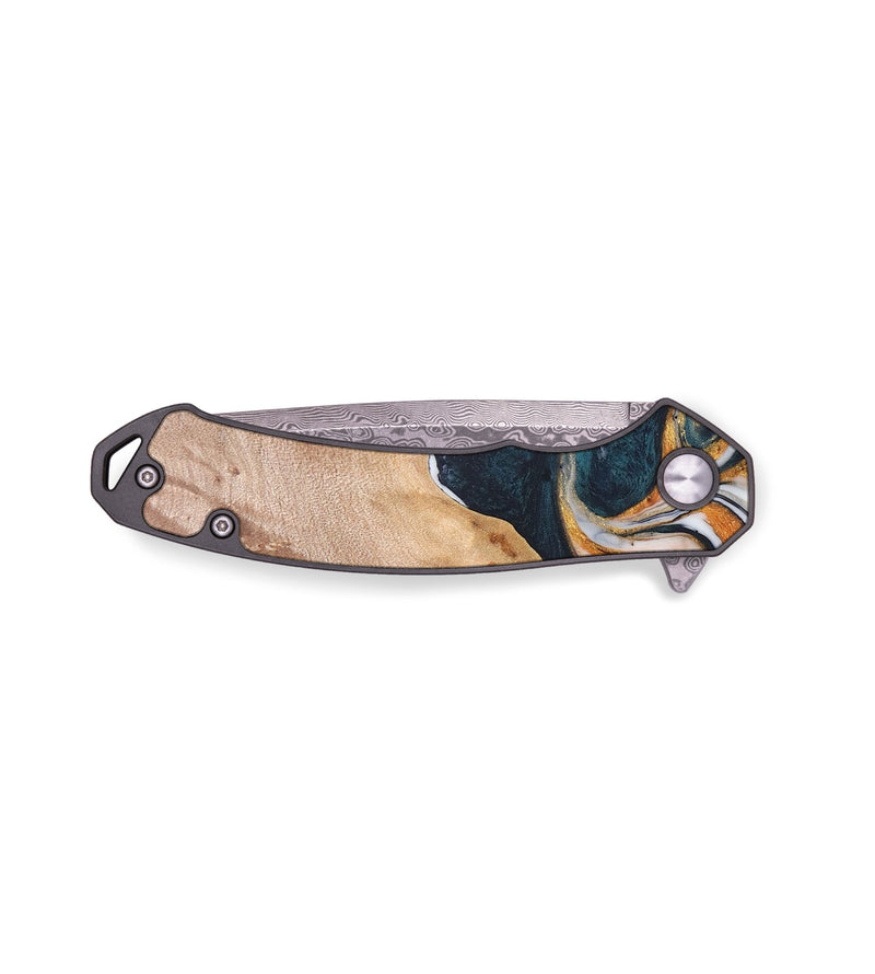 EDC Wood+Resin Pocket Knife - Kehlani (Teal & Gold, 686204)