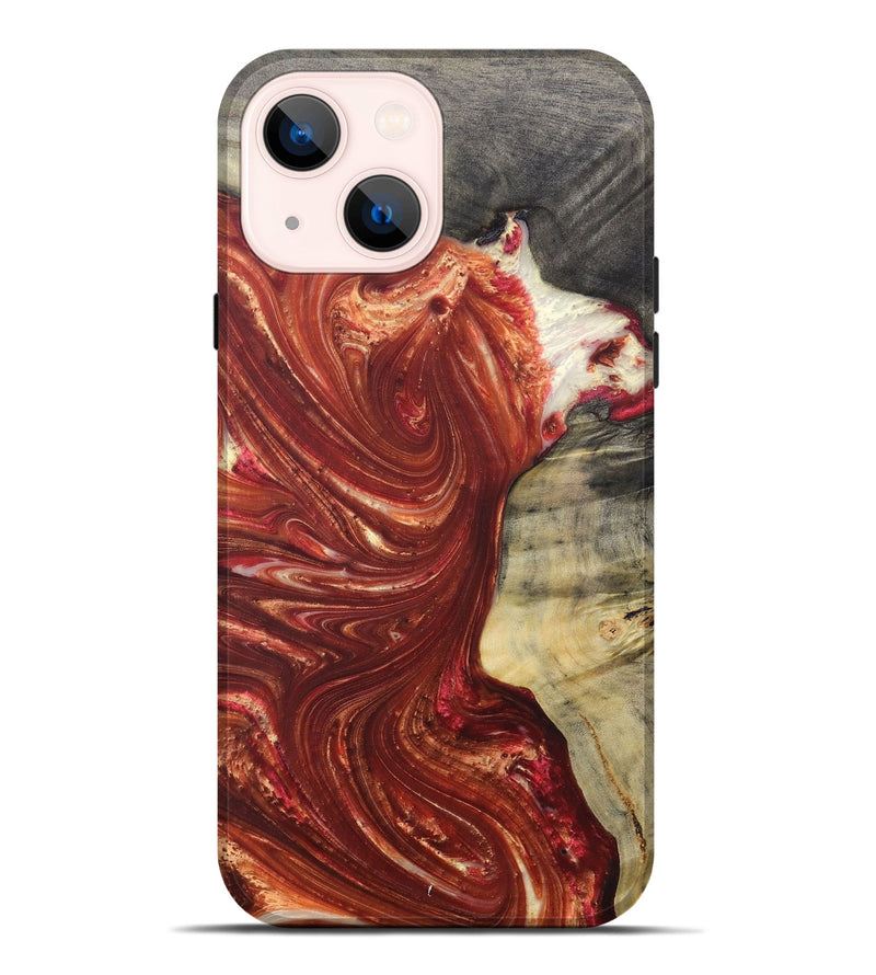 iPhone 14 Plus Wood+Resin Live Edge Phone Case - Connie (Red, 686341)