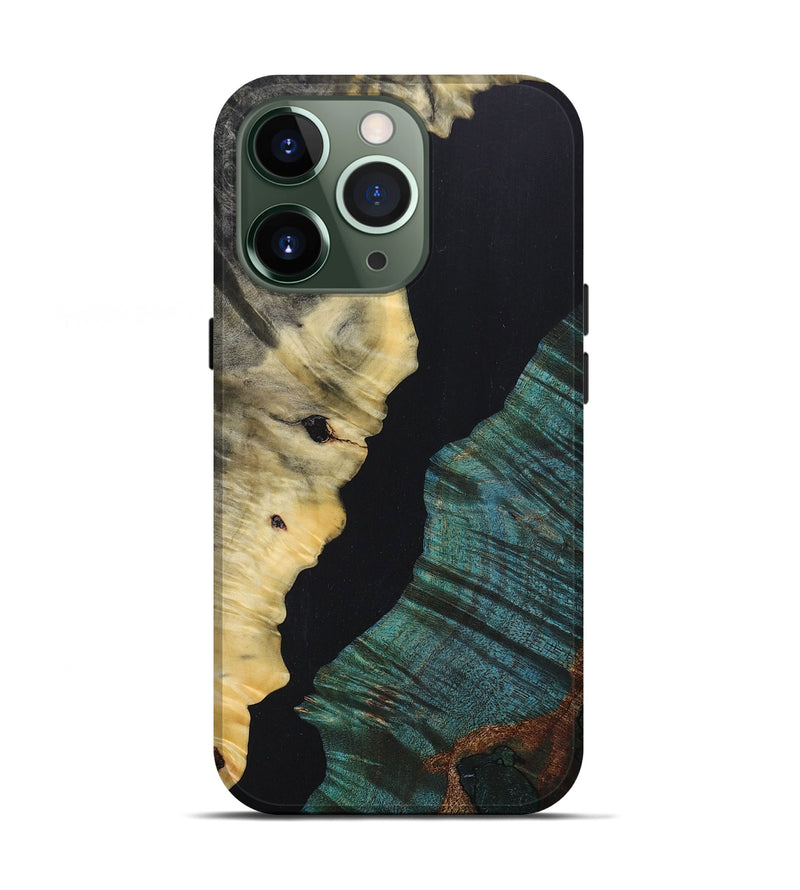 iPhone 13 Pro Wood+Resin Live Edge Phone Case - Daisy (Pure Black, 686451)
