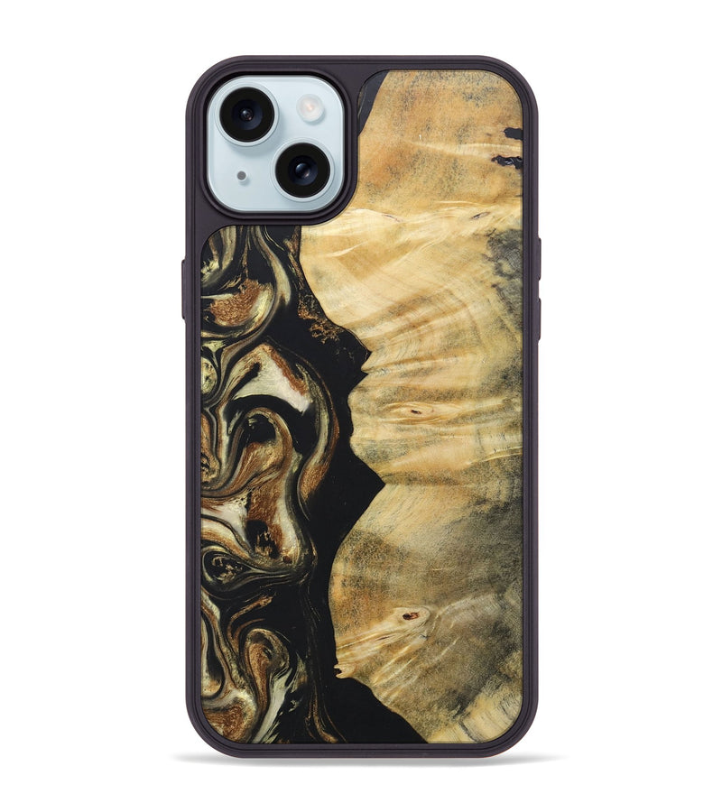 iPhone 15 Plus Wood+Resin Phone Case - Miguel (Black & White, 686542)