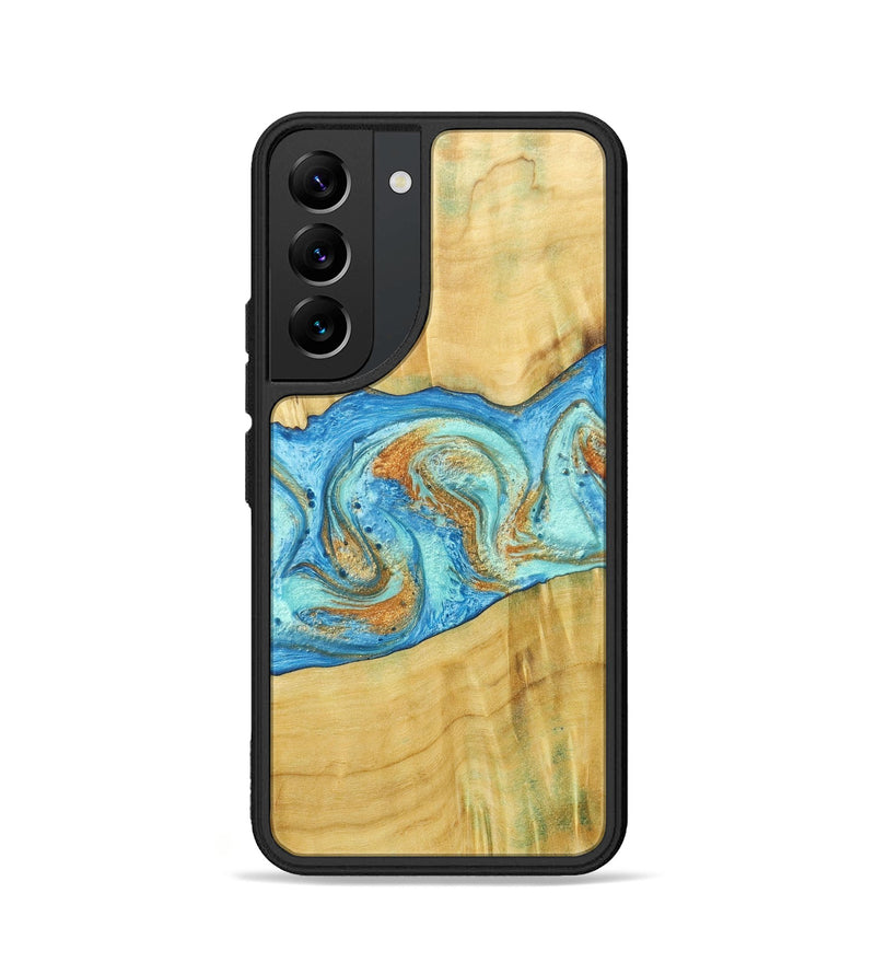 Galaxy S22 Wood+Resin Phone Case - Alexis (Teal & Gold, 686567)