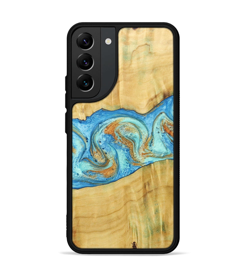 Galaxy S22 Plus Wood+Resin Phone Case - Alexis (Teal & Gold, 686567)