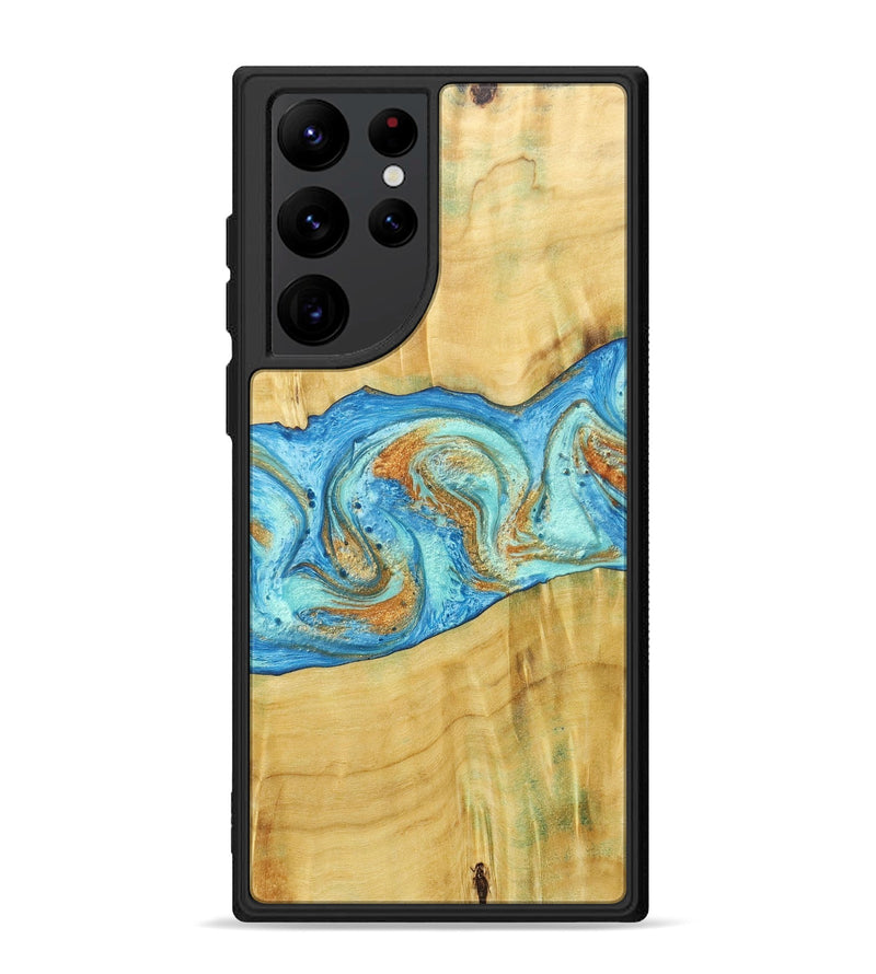 Galaxy S22 Ultra Wood+Resin Phone Case - Alexis (Teal & Gold, 686567)