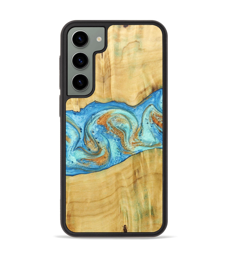 Galaxy S23 Plus Wood+Resin Phone Case - Alexis (Teal & Gold, 686567)