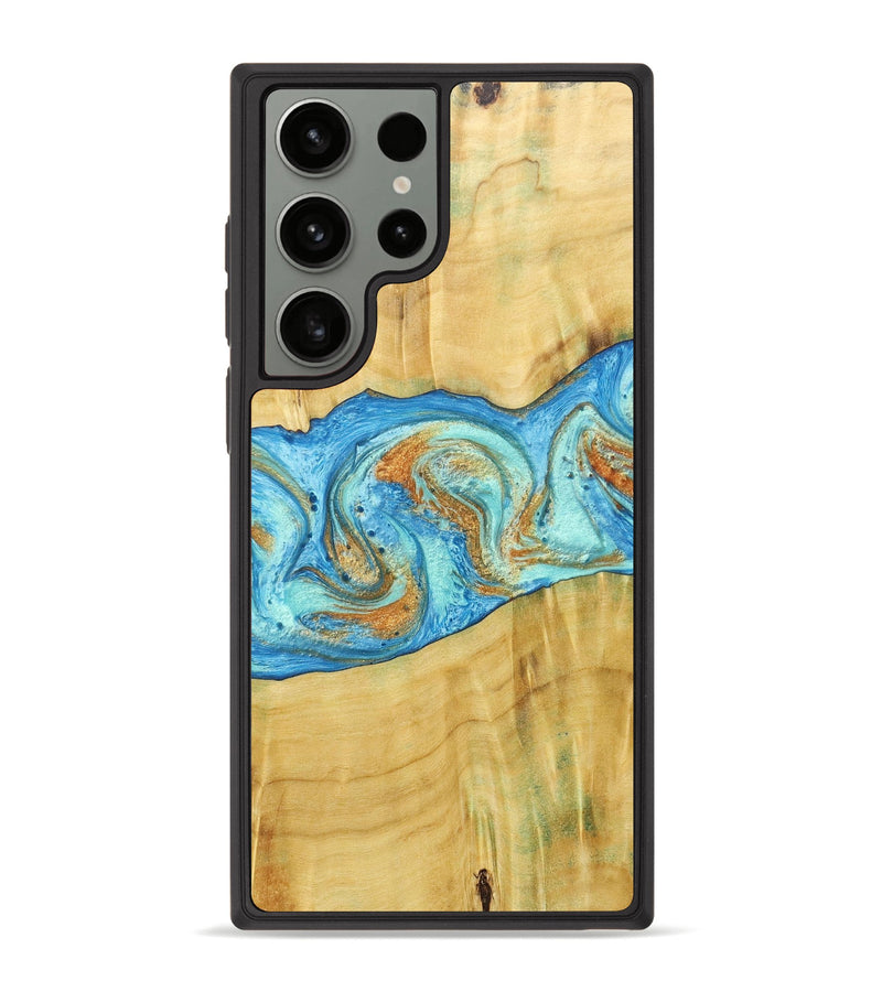 Galaxy S23 Ultra Wood+Resin Phone Case - Alexis (Teal & Gold, 686567)
