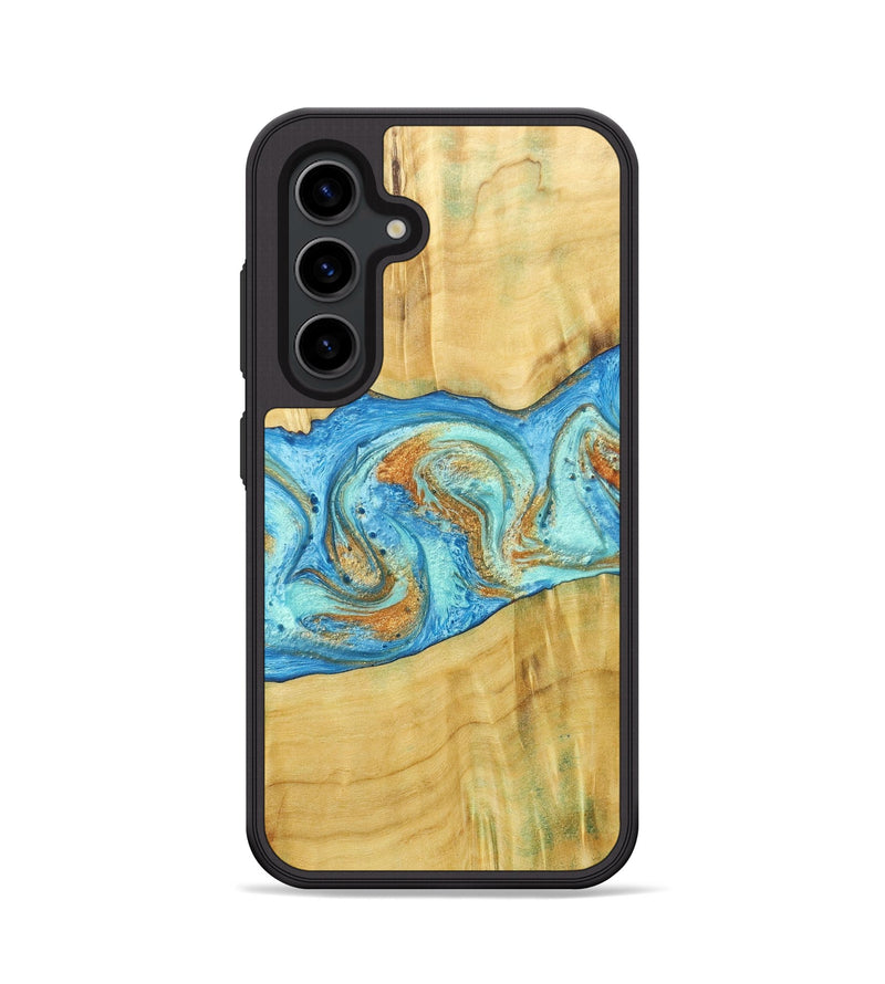 Galaxy S24 Wood+Resin Phone Case - Alexis (Teal & Gold, 686567)