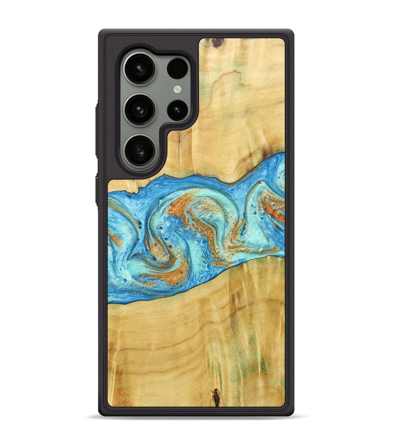Galaxy S24 Ultra Wood+Resin Phone Case - Alexis (Teal & Gold, 686567)