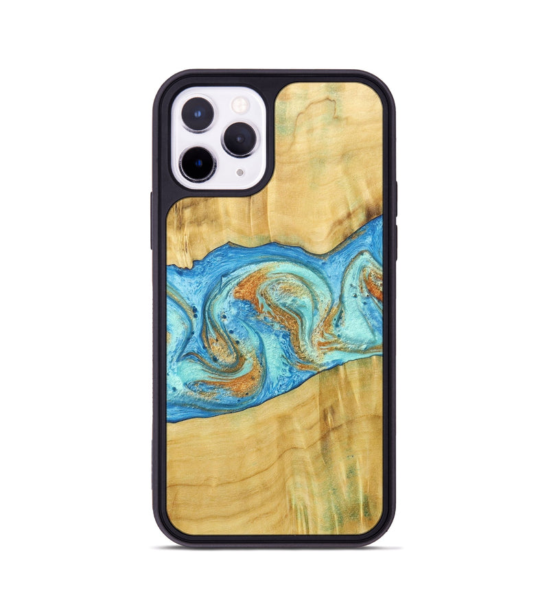 iPhone 11 Pro Wood+Resin Phone Case - Alexis (Teal & Gold, 686567)