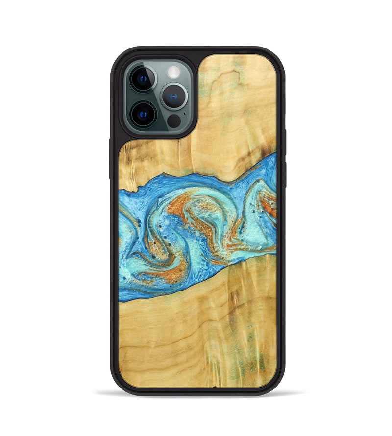 iPhone 12 Pro Wood+Resin Phone Case - Alexis (Teal & Gold, 686567)