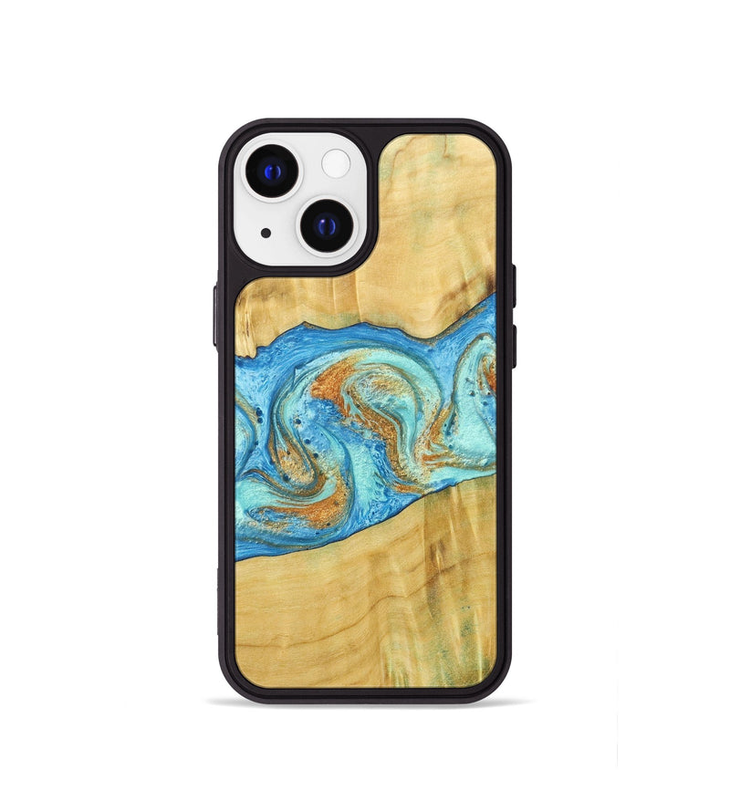 iPhone 13 mini Wood+Resin Phone Case - Alexis (Teal & Gold, 686567)