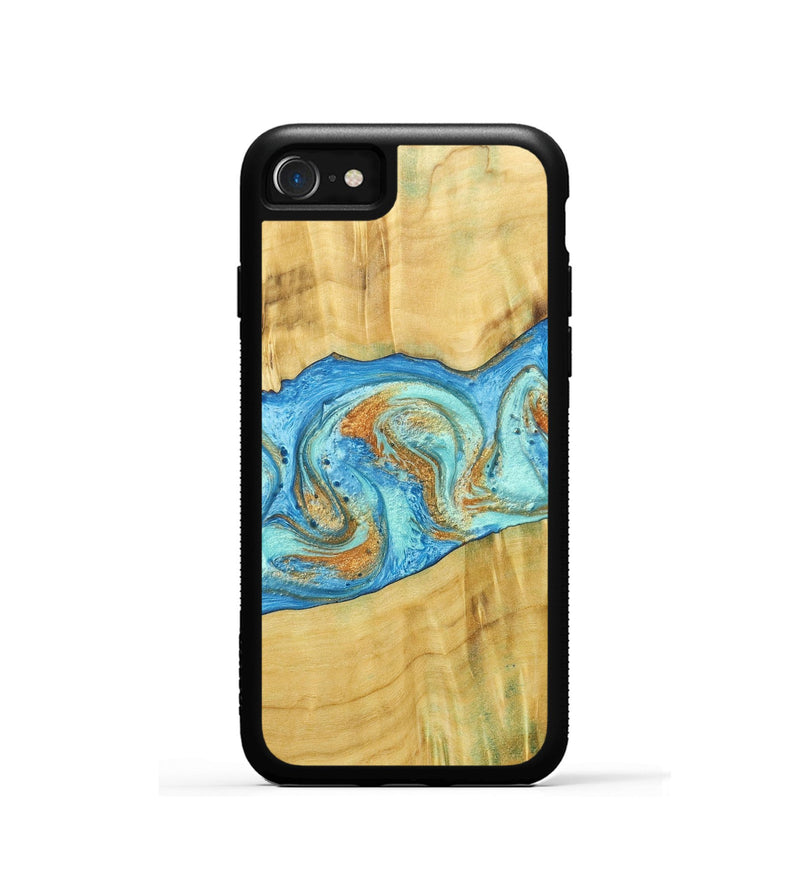 iPhone SE Wood+Resin Phone Case - Alexis (Teal & Gold, 686567)