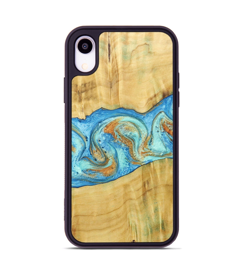 iPhone Xr Wood+Resin Phone Case - Alexis (Teal & Gold, 686567)